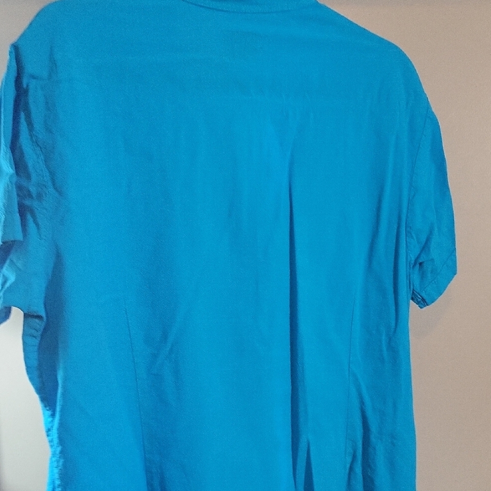 Blue Button Down Shirt with Embroidered Collar From Galapagos Islands - Picture 5 of 6